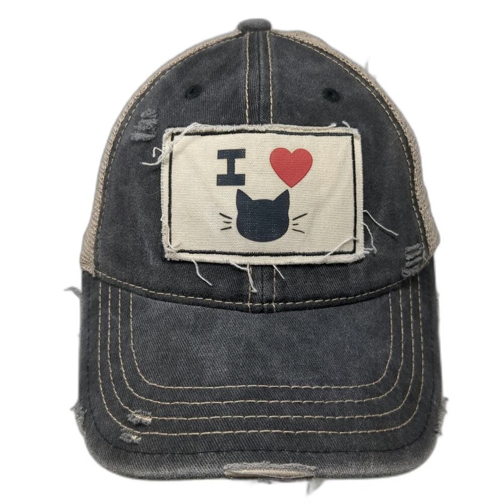 Brief Insanity Trucker Hat Gray One Size Snapback Cat Lover Heart Distressed